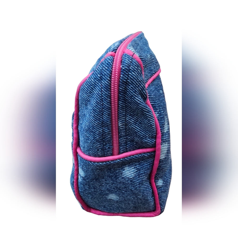 NEW My Doris - Small Denim 'Smile' Hand Beaded Embellished Women's Cosmetic Bag - Picture 6 of 10